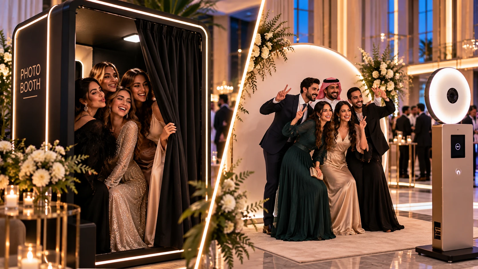 Enclosed photo booth and open-air photo booth options for events in Saudi Arabia