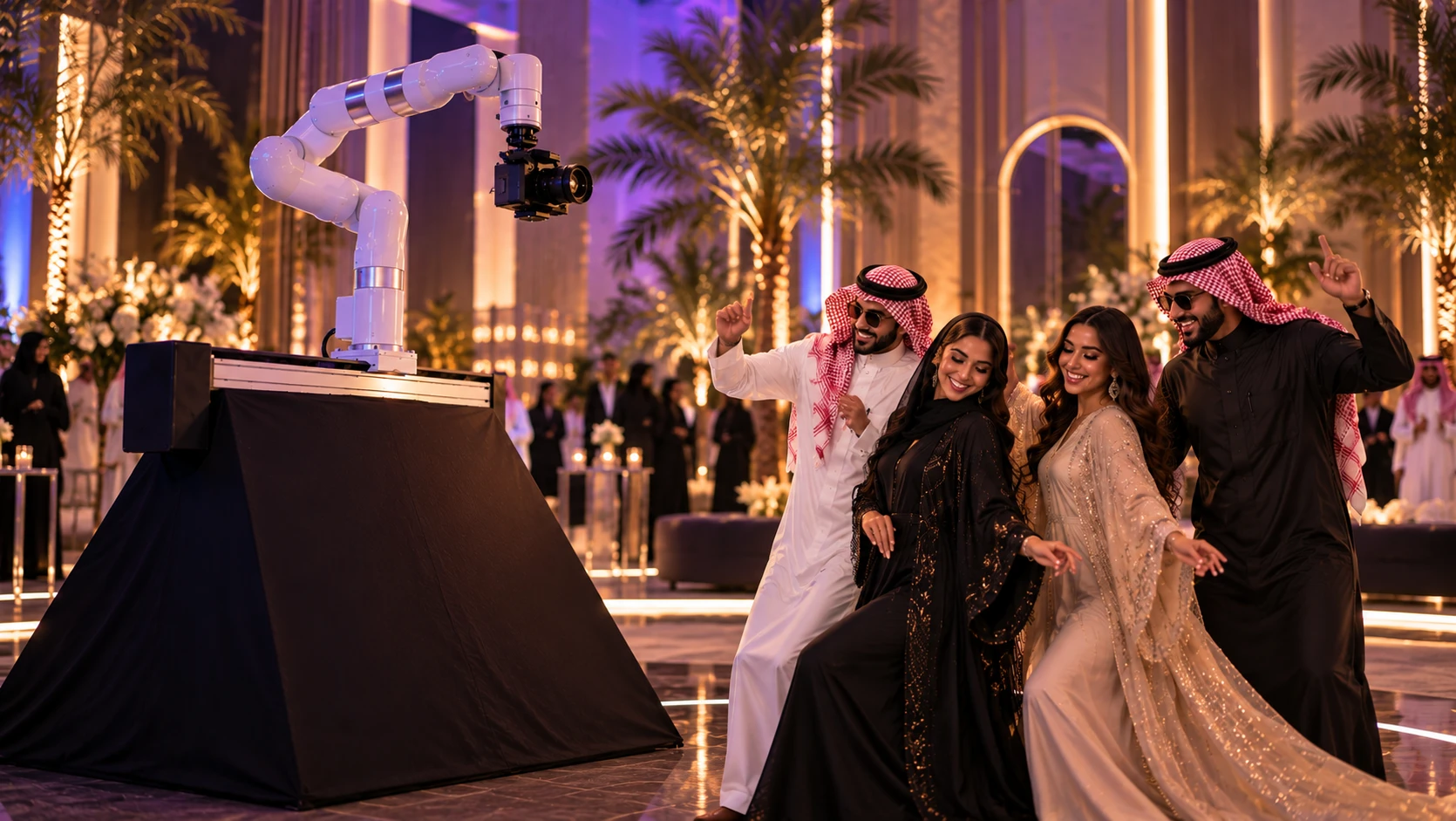 The Claw robotic camera arm capturing cinematic slow-motion footage at a premium event