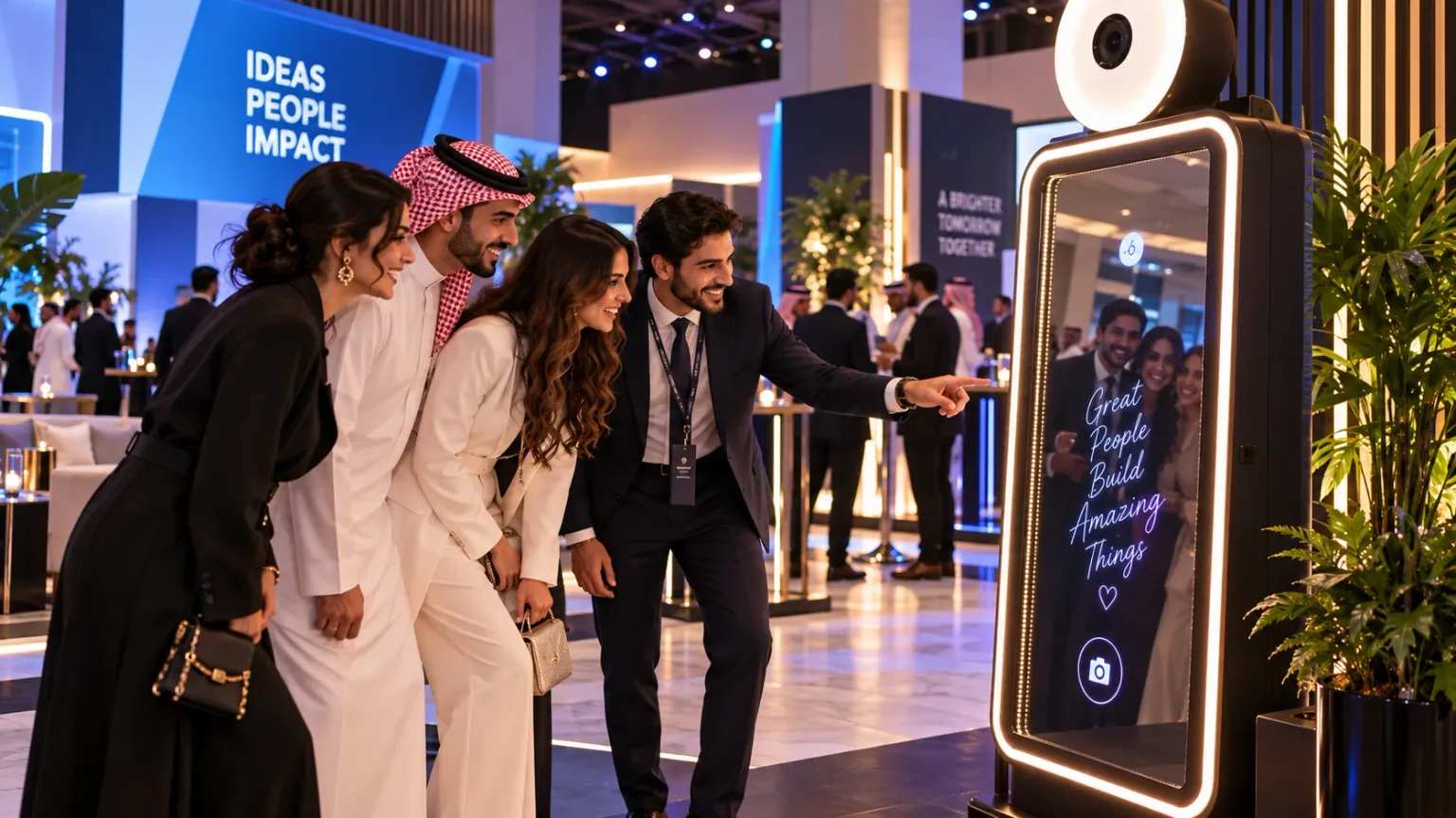 Branded photo booth experience at a premium corporate event in Saudi Arabia